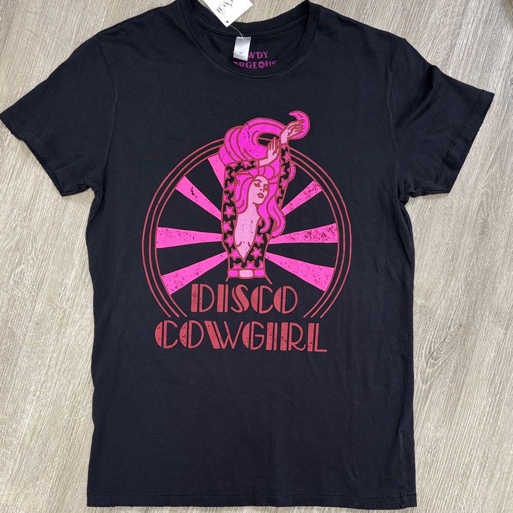 Disco Cowgirl Black Graphic T Howdy Gorgeous size medium
